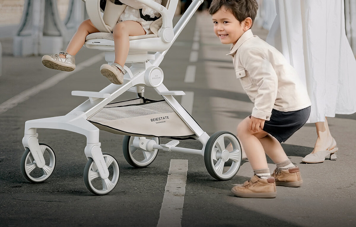 BEIESTATE Baby Stroller High Landscape Convertible Sit and Recline Children's Pushchair Khaki 3