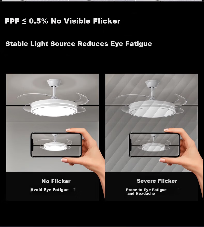 Huipujinggong LED Ceiling Fan Light with Invisible Blades, Variable Frequency Full Spectrum Lighting Fixture for Dining Room, Bedroom, Living Room, 42 Inches 3