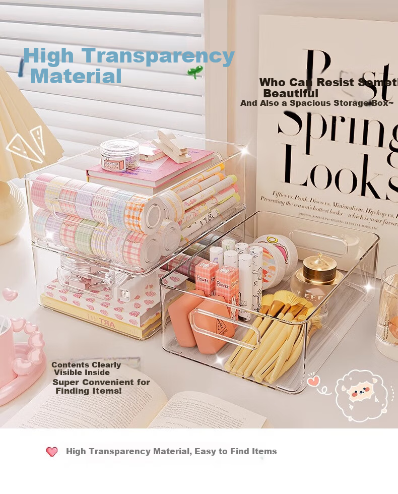 Dengbi Desktop Storage Box, Large Transparent Plastic Container, Snack And Miscellaneous Storage Basket, Tabletop Cosmetic Organizer Shelf 1