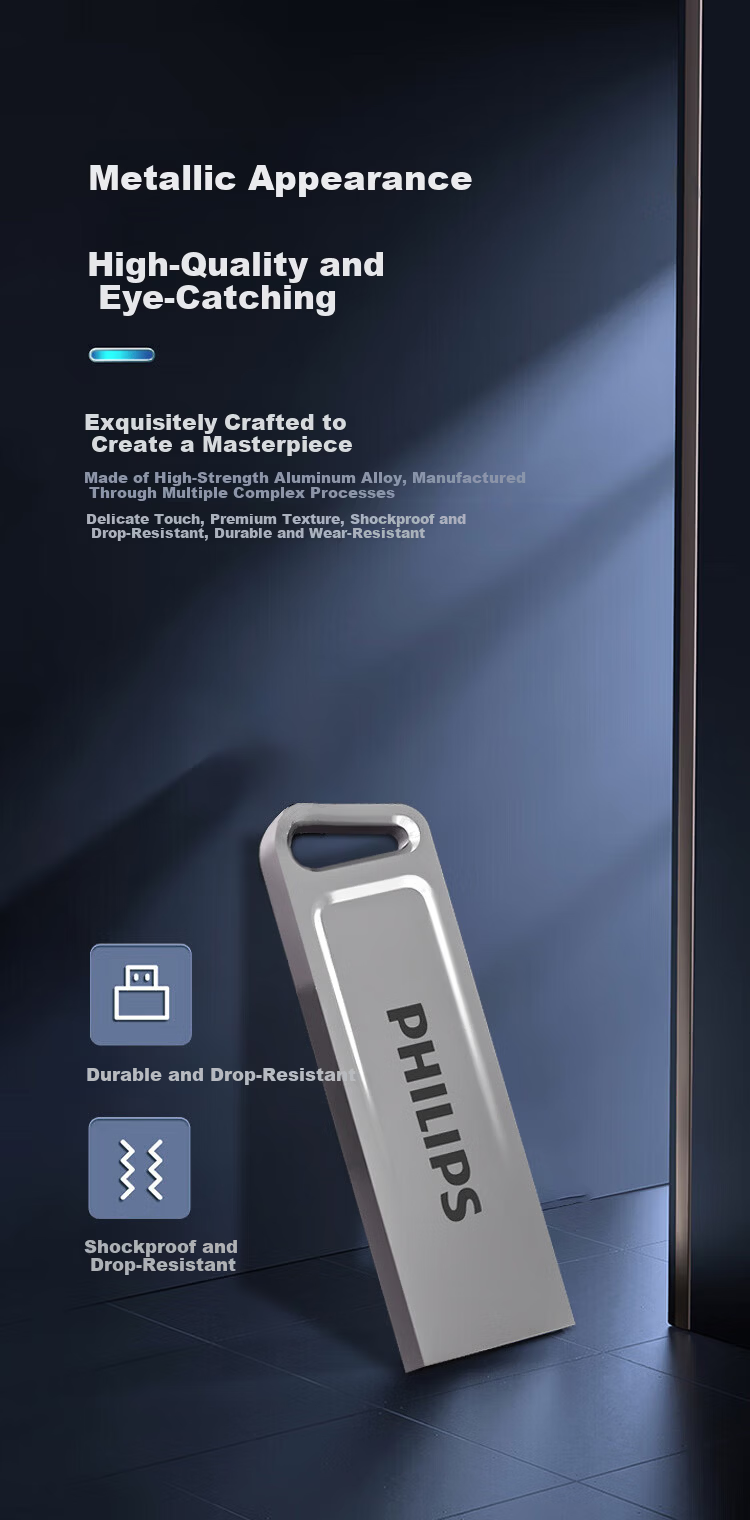 PHILIPS 128GB USB3.2 Flash Drive 11UA-M High-Capacity Metal USB Stick Read Speed 150MB/s High-Speed Storage Computer Expansion Business Office Study Thumb Drive 5