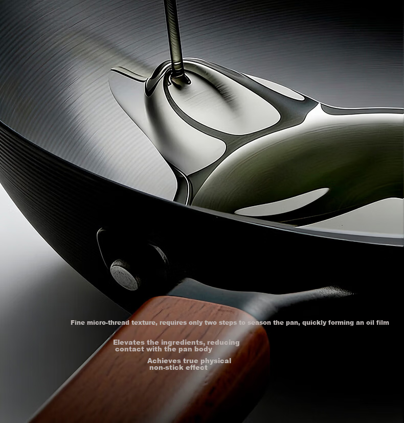 Tianxi 30cm Healthy Uncoated Ribbed Iron Wok Flat Bottom Non-Stick Stir Fry Pan Compatible with Open Flame Gas and Induction Cookers 7