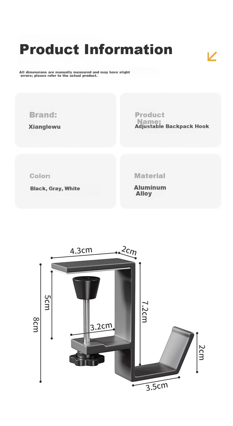 Bonnie Home Backpack Hook Student Desk Edge Hanging Hook No Drilling Strong Load Dorm Office Desk Invisible Bag Hanger Tool 6