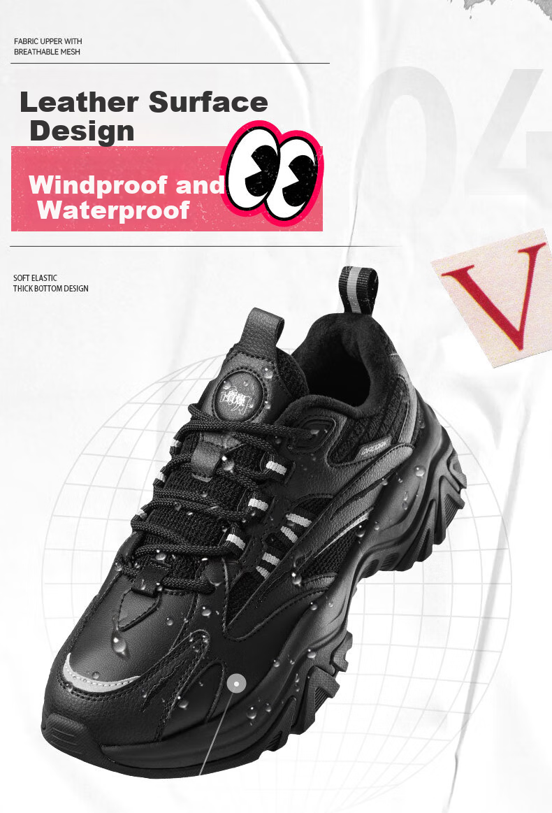 QIAODAN Women's Sports Cotton Shoes Casual Hard Candy Dad Shoes Leather Fleece Warm Running Shoes 5