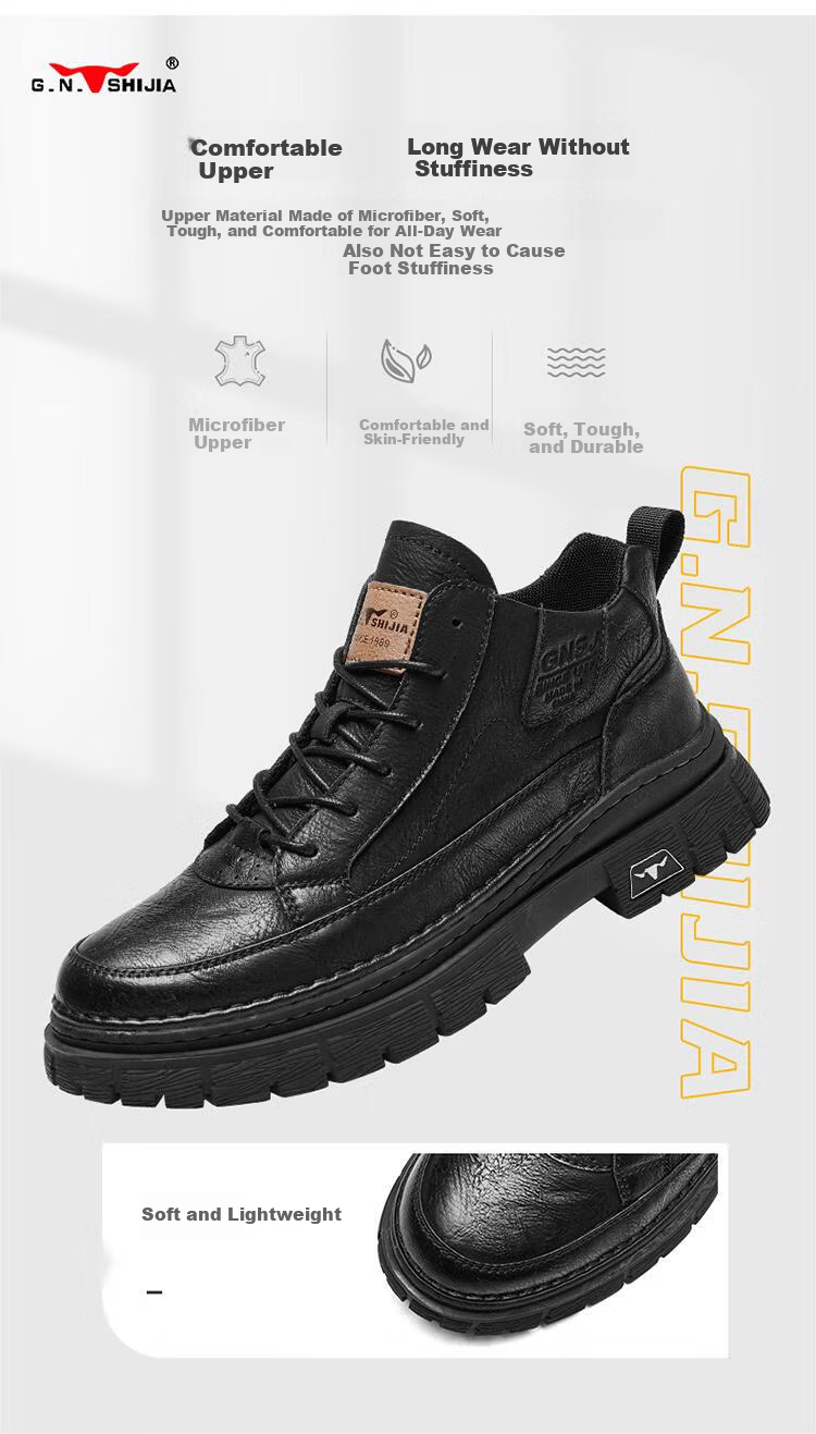 Bull Family Martin Boots Men New British Style Mid-High Casual Shoes Outdoor Fleece-Lined Warm Work Boots for Men 4