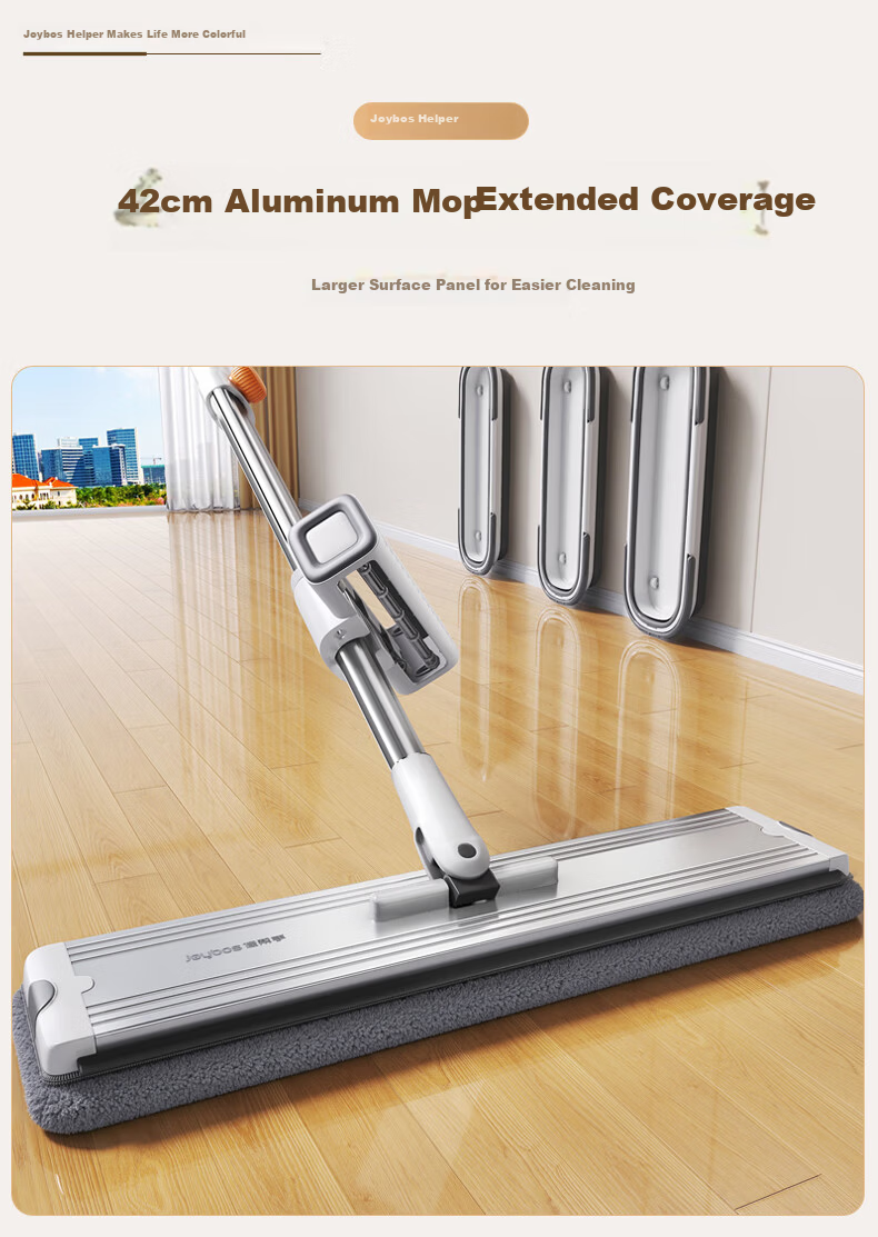 Jiabangshou 42cm Flat Mop with 4 Cloths, 138cm Rod, Hands-Free Washing, Dual-Use Household Mop 2025 3