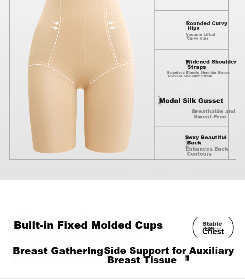 GRACEWELL Women's Zippered Shapewear Bodysuit Waist Cincher Hip Lifter Body Shaping Sculpting Garment with Built-in Bra Black 2XL 7