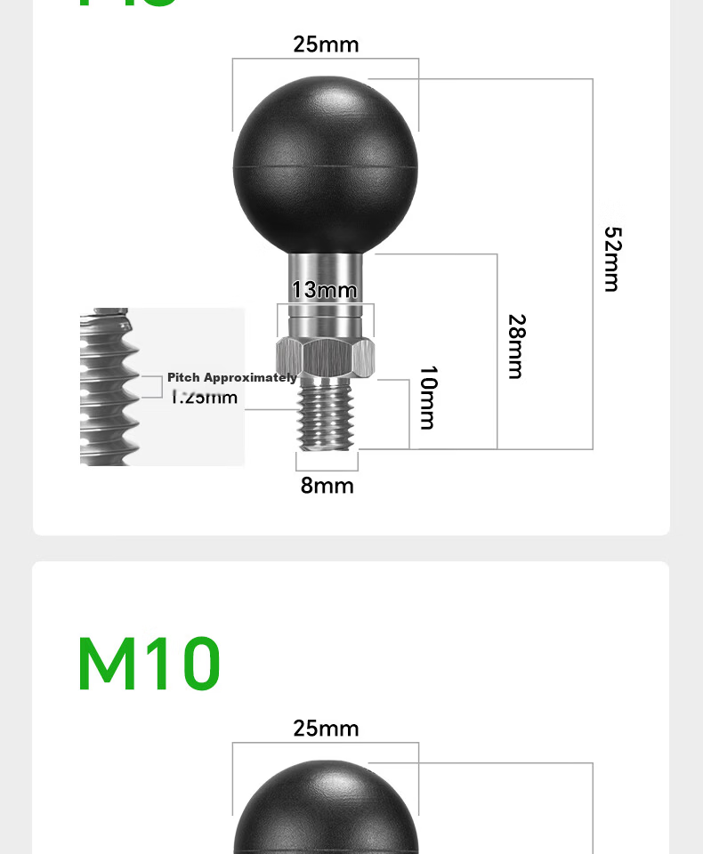 FANAUE Motorcycle Phone Holder Rearview Mirror Ball Head Screw Base Extension 25mm Adapter M6 M8 M10 Ball Head M6 16