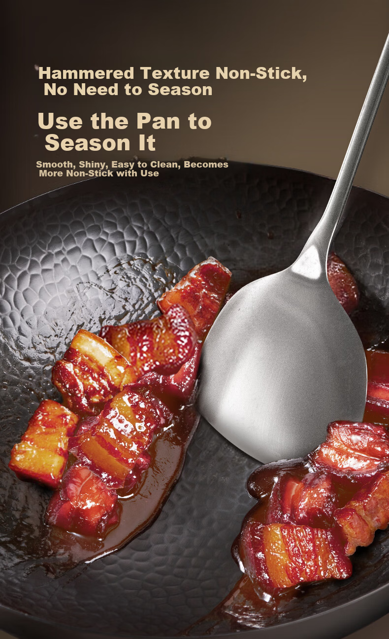 Joyoung Wok, Heritage Craftsmanship Iron Pan, 0 Coating, Rust-Resistant, Corrosion-Resistant, Hammered Texture, Non-Stick, No Seasoning Required, 30cm, Specially for Open Flame Cooking 9