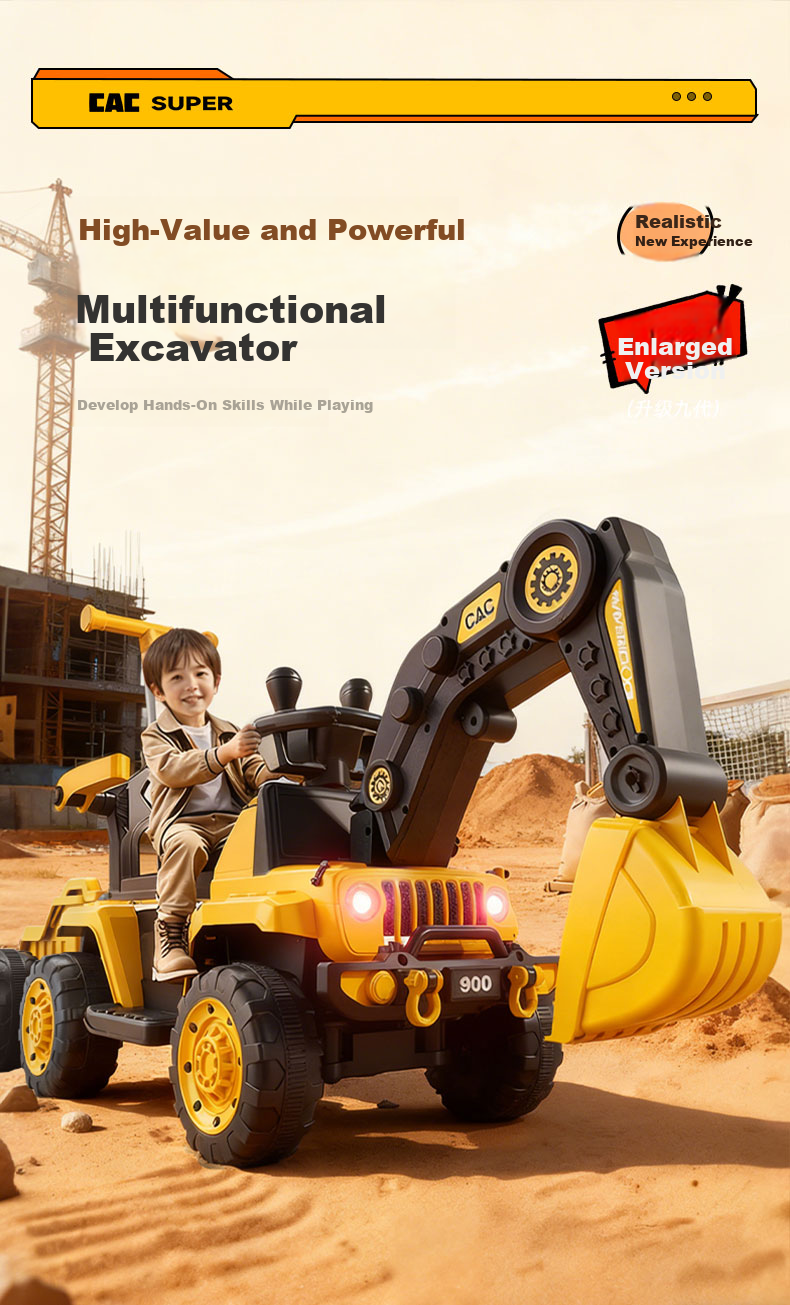 Feige Children's Excavator Electric Ride-On Vehicle for Kids Ages 1-8 Large Toy Car Fully Electric 1