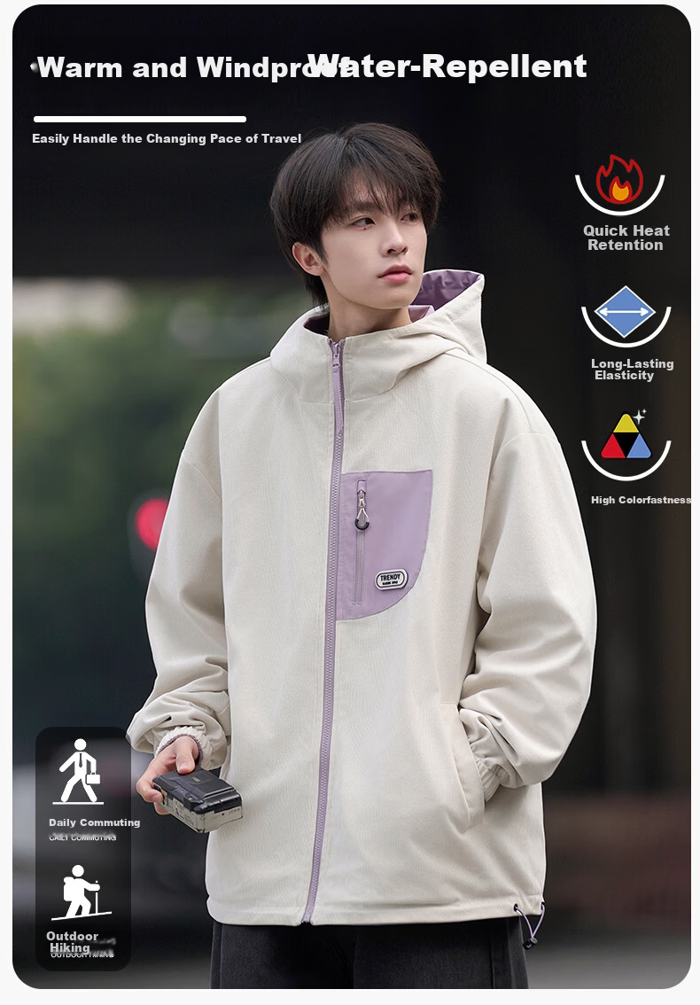 Guirenniao Reversible Jacket Men Spring Autumn New American Workwear Hooded Jacket Beige S 11