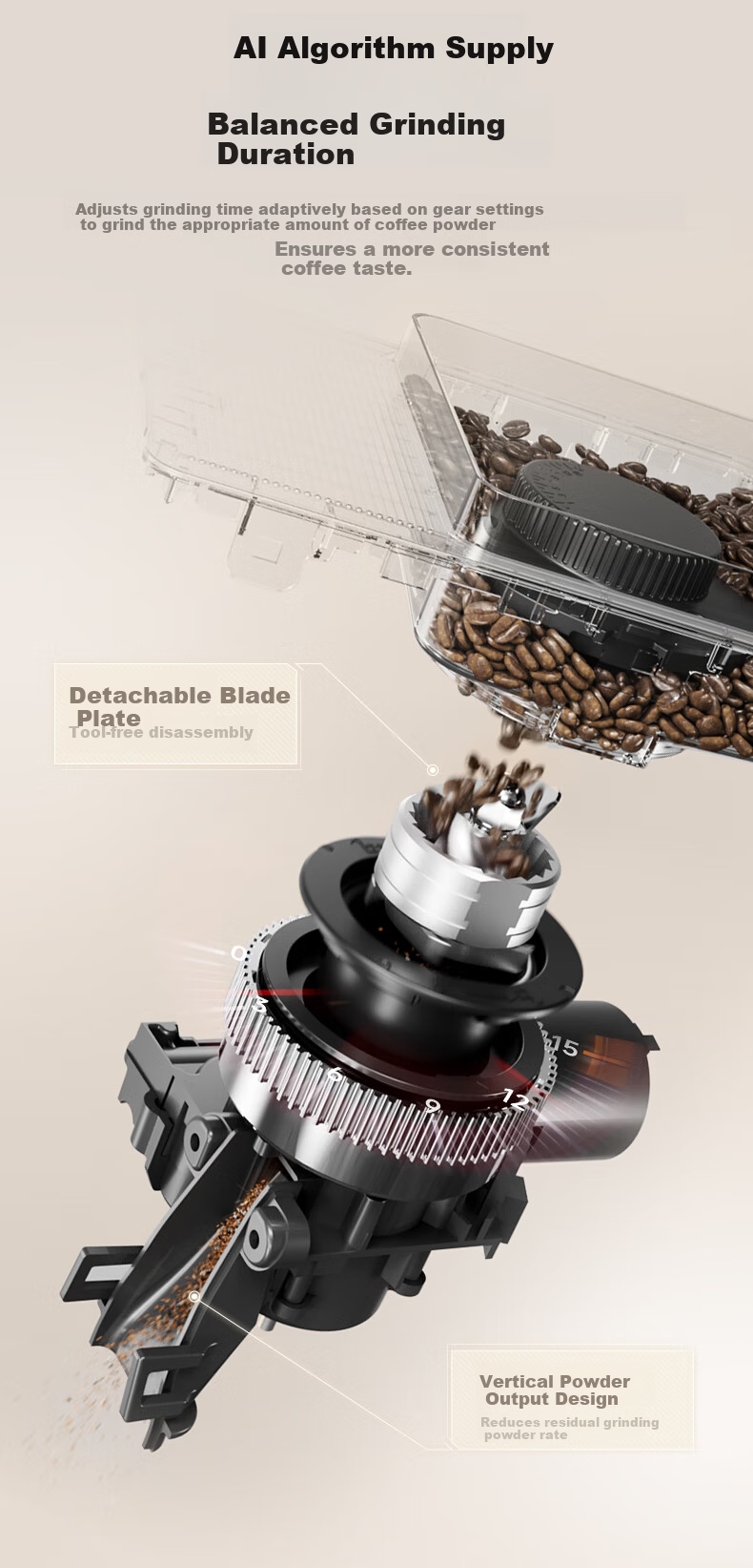 Barsetto BAE-LX1lite Mini Office Home Fully Automatic Italian Coffee Machine 3-in-1 Grinder Integrated Bean Grinder Hot and Cold Dual Extraction Beige 15