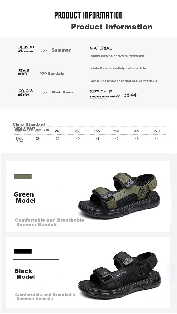 Aokang Men's Beach Sports Sandals Casual Velcro Sandals Black Size 42 9