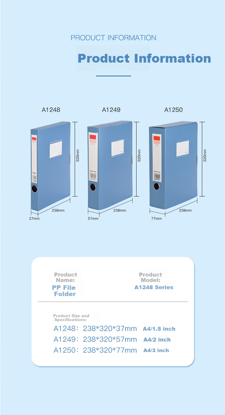 COMIX 10-Pack 35mm Thickened Velcro File Boxes 1mm Board Thickness A4 Document Storage Box Blue 6