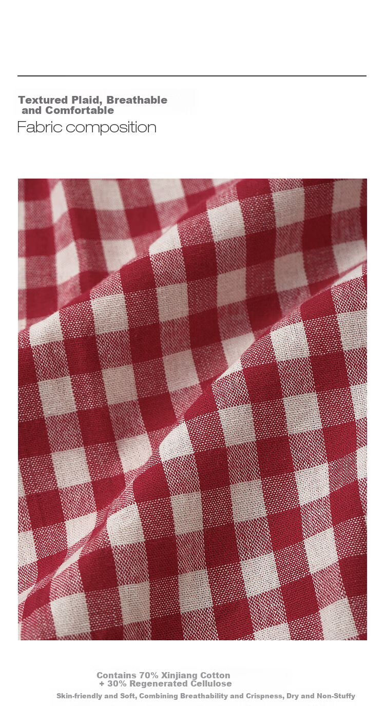 INMAN French Vintage Red Plaid Short Sleeve Shirt 26 Summer New Women's Ruffle Beaded Top Navy Plaid L 36