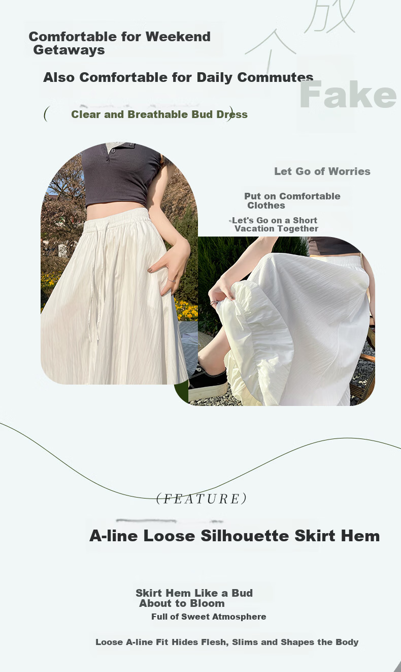 Langsha Bud Half Skirt Women Spring Summer Thin High Waist Loose Slim A-Line Puffy Cloud Mid-Length Skirt 4