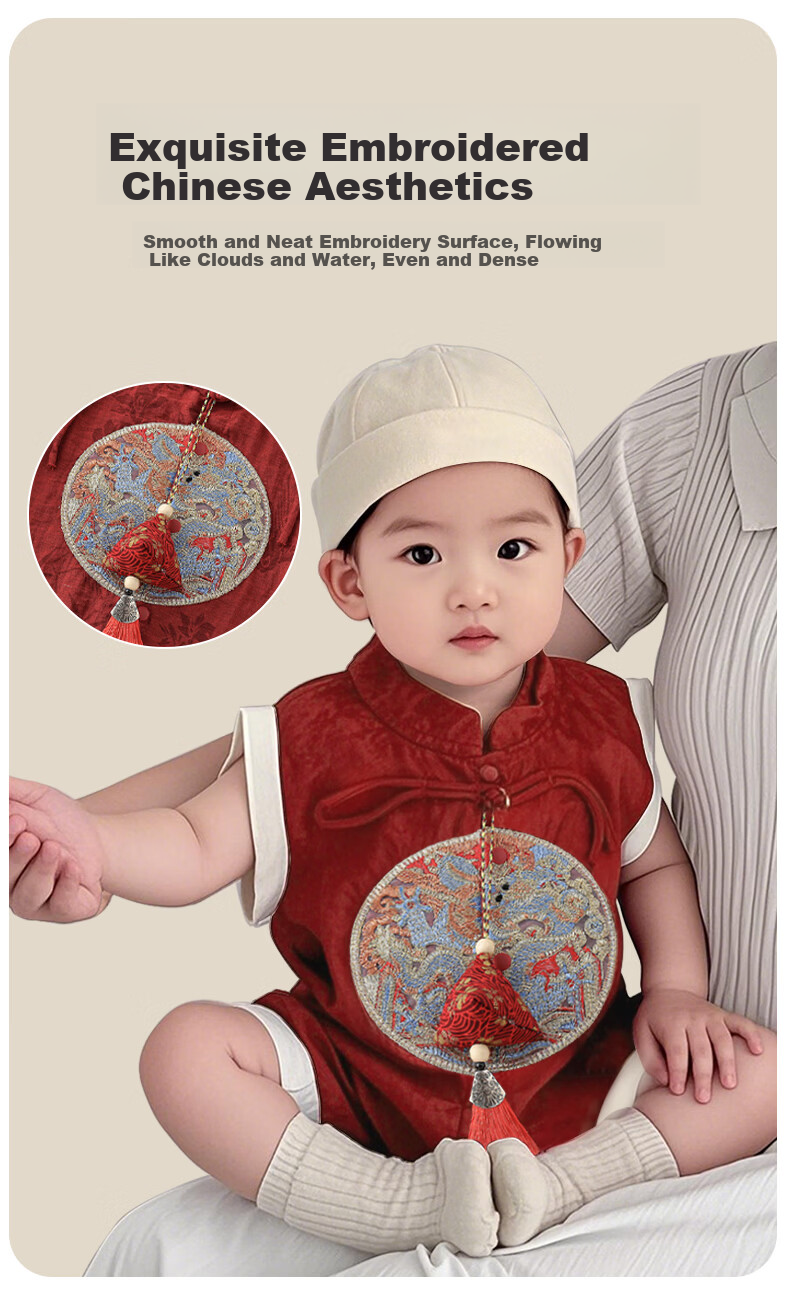 Aibao Baby Summer Romper Newborn 100 Days Birthday Traditional Chinese Style Tang Suit Jumpsuit Size 90 T170 5