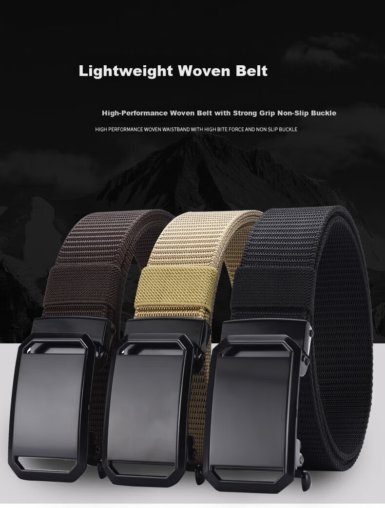 HOCR Men's Canvas Woven Casual Belt Automatic Buckle Student Military Training Nylon Jeans Belt 2