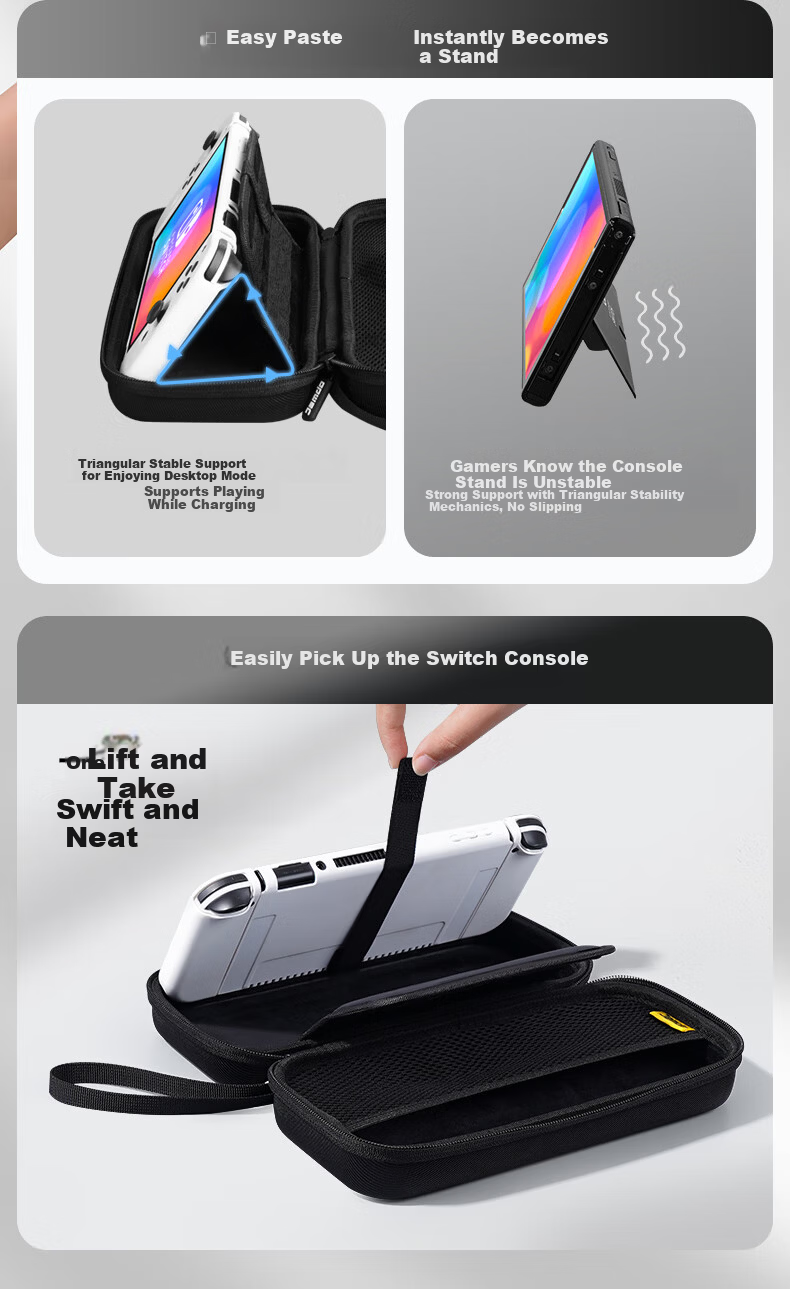 Jemdo Switch Storage Case, Game Console Protective Box, NS/OLED Handheld Multi-Functional Portable Storage Case, Large Capacity Protective Bag, Black 5