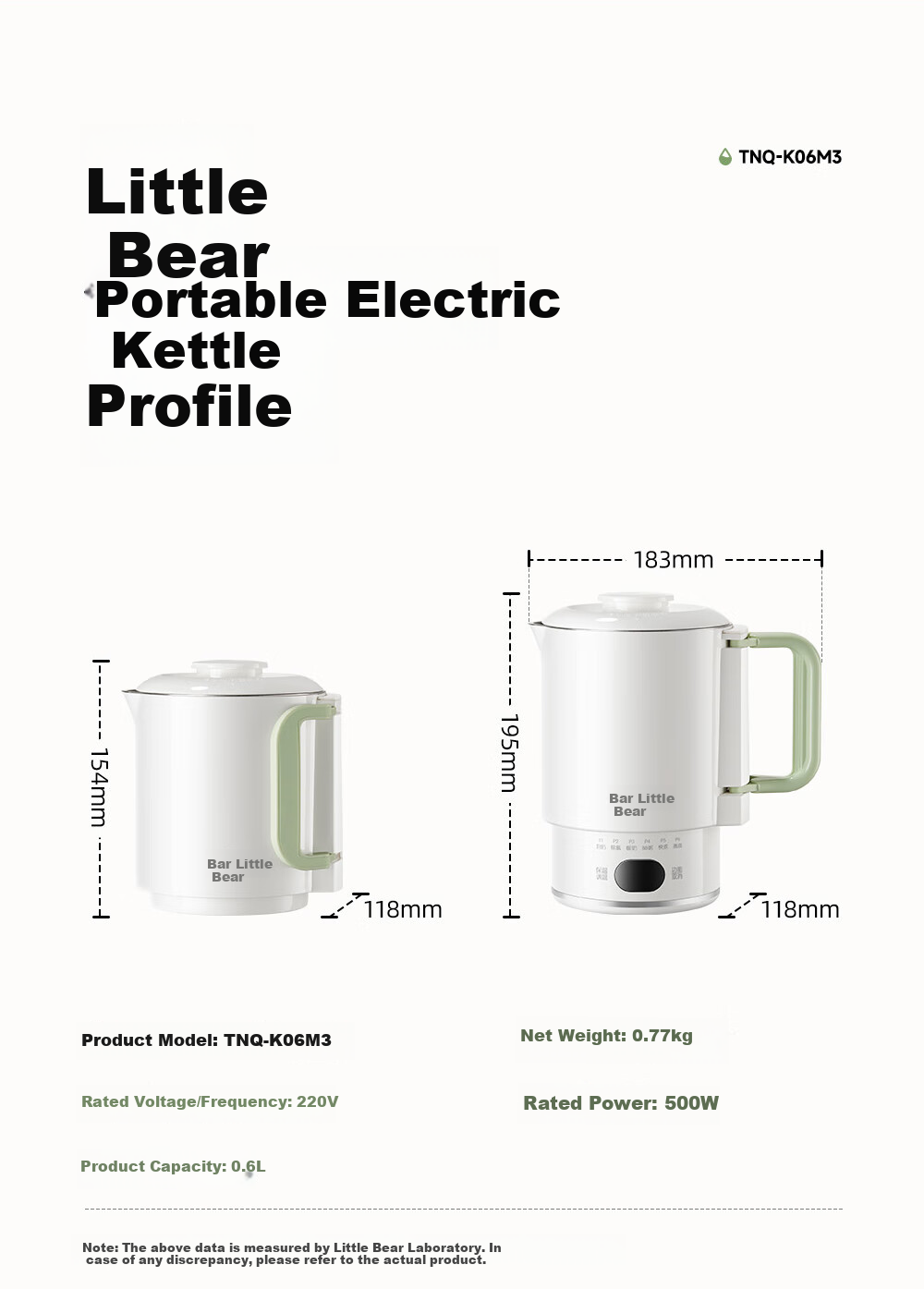 Bear Portable Thermos Cup Temperature Control Kettle Portable Electric Kettle Foldable Electric Kettle 0.6L 18