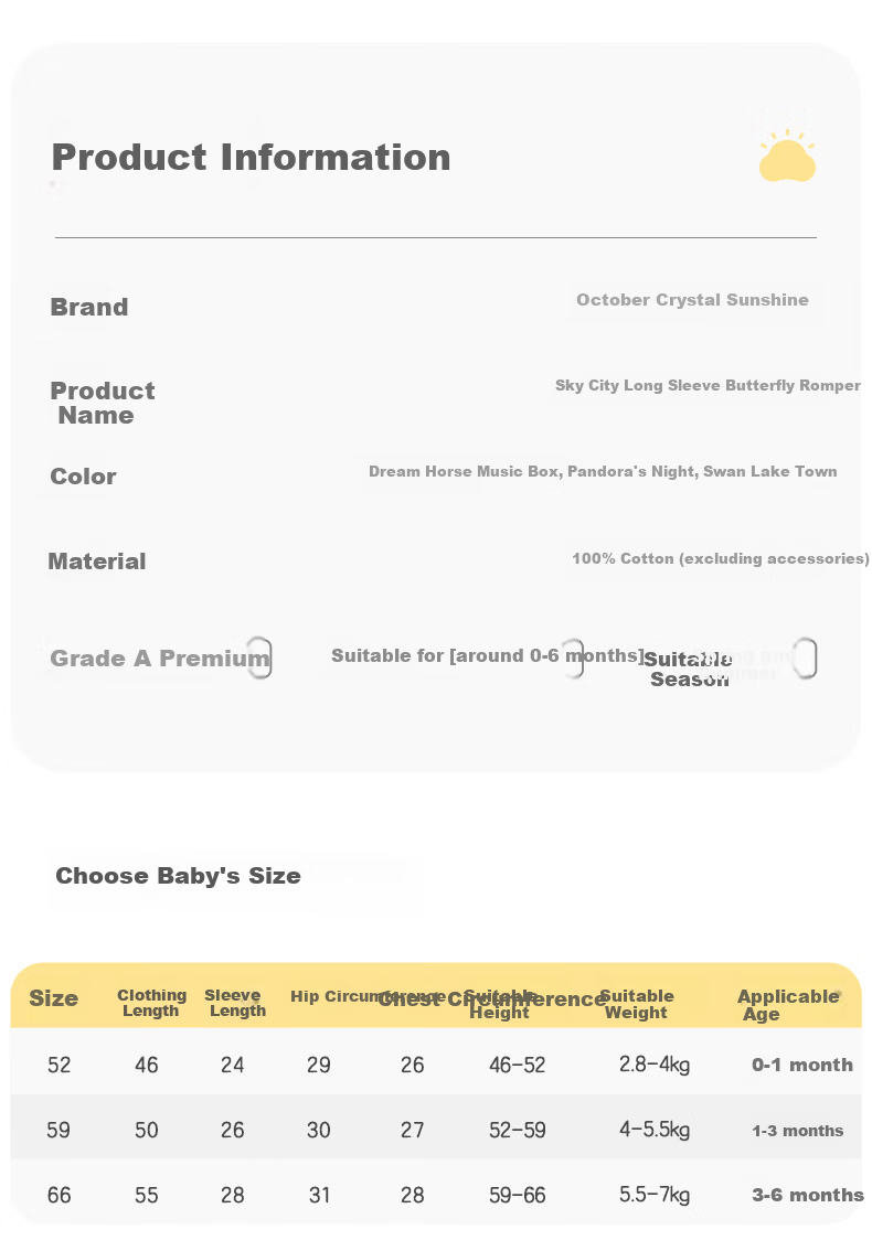 October Crystal Baby Romper Spring Summer Newborn Infant Clothing Unisex Long Sleeve Cotton A-Class 3