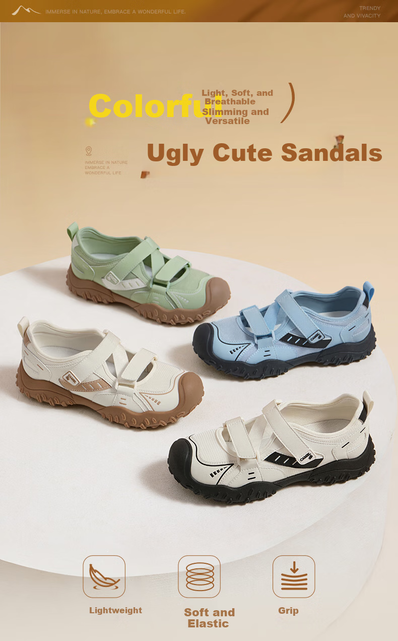 CAMEL Cute Ugly Style Women's Breathable Outdoor Casual Shoes Magic Tape Sports Sandals L26M577012 Beige/Black 38 1