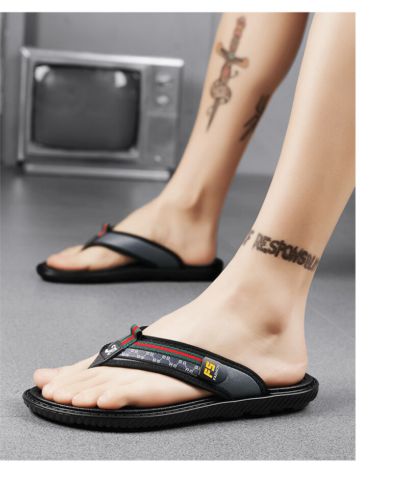 TonLion Men's Flip Flops 2026 Summer Woven Texture Soft Sole Beach Sandals Black Size 41 12