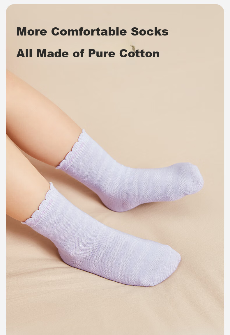 PurCotton Kids Socks 7A Antibacterial Baby Cotton Mid-Calf Socks Yellow White Green 12-14cm 7