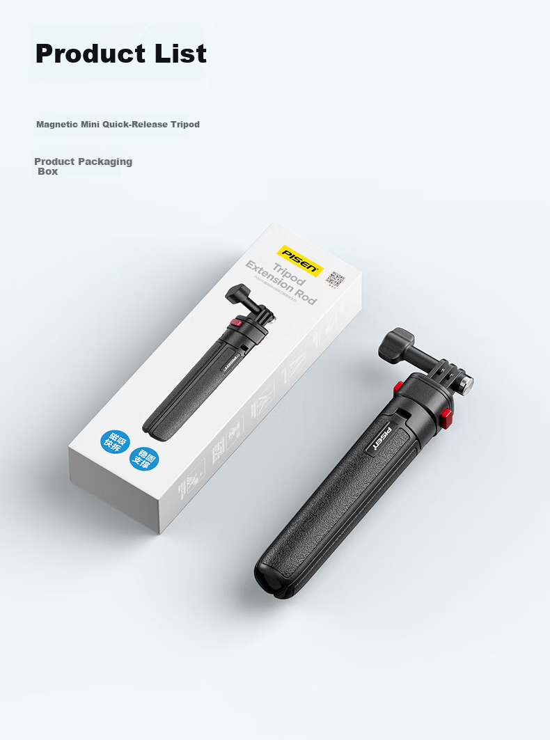 Pisen Magnetic Mini Quick-Release Tripod Extension Selfie Stick for DJI Action 6 5 Pro 4 / GoPro / Insta Sports Camera Portable Photo Handle Live Streaming Stand 19