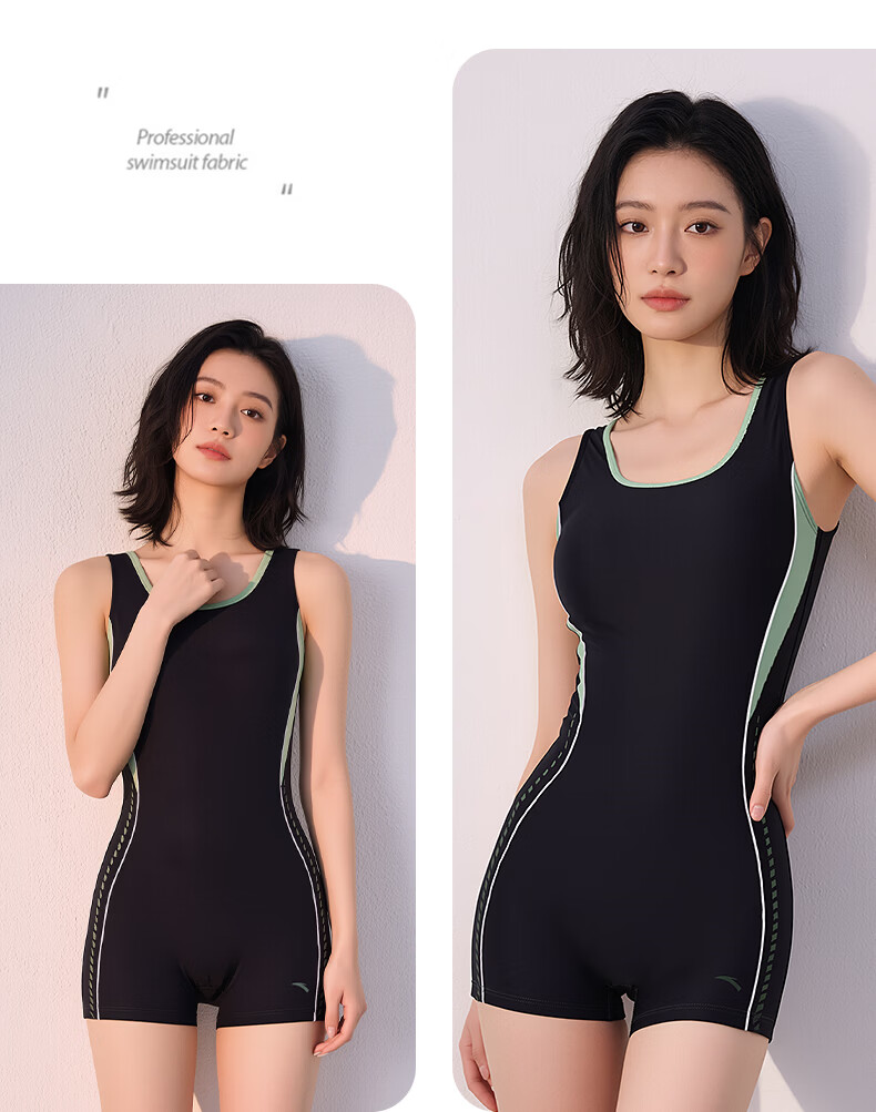 ANTA Women's Professional Training One-Piece Square-Leg Swimsuit Racing Swimwear Spa Slimming Swimwear Green 2XL 11
