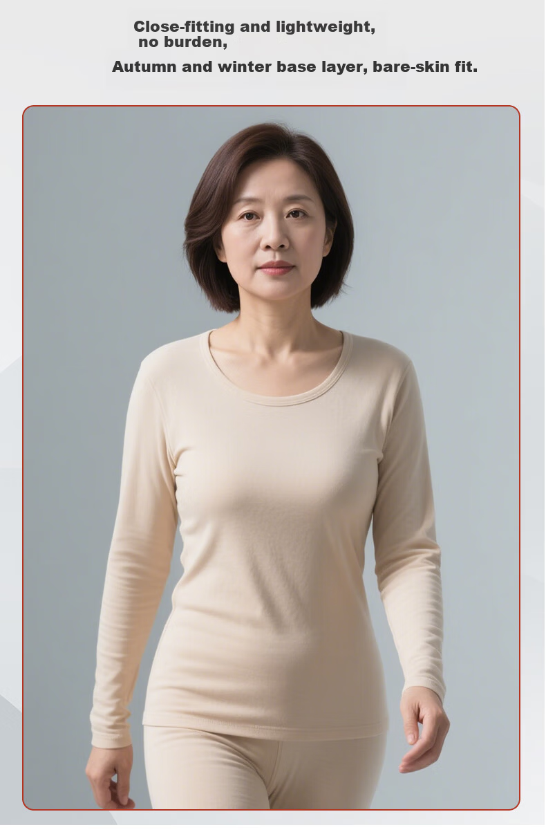 Hengyuanxiang Middle-Aged And Elderly [100% Pure Cotton Autumn Underwear Set] Women's Antibacterial Thermal Underwear Set, Thin Base Layer for Mom in Winter 12