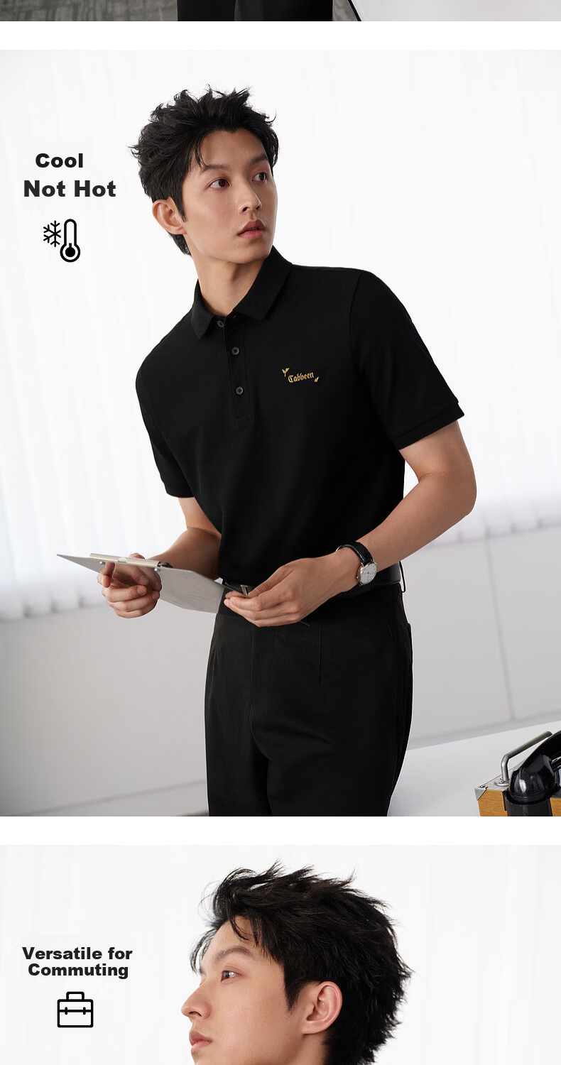 CABBEEN 200G Sorona Cooling Pique Polo Shirt with Gold Thread Embroidery Breathable Texture 2026 Spring Short Sleeve Polo 9
