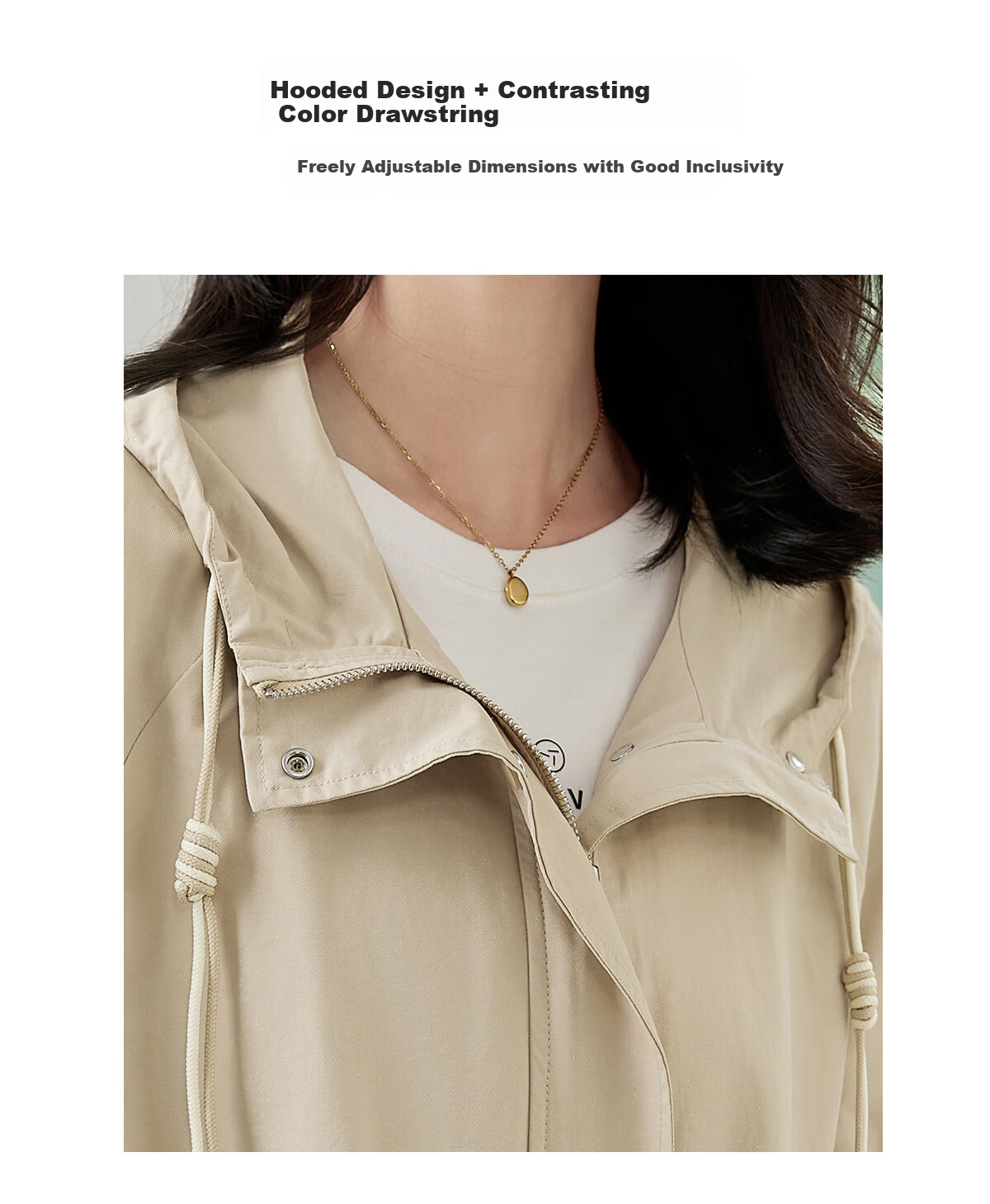 Chushen Spring and Autumn Short Jacket for Women with Hood, Exquisite Pocket Design, Versatile Loose Casual Top Coat S143U2011 5