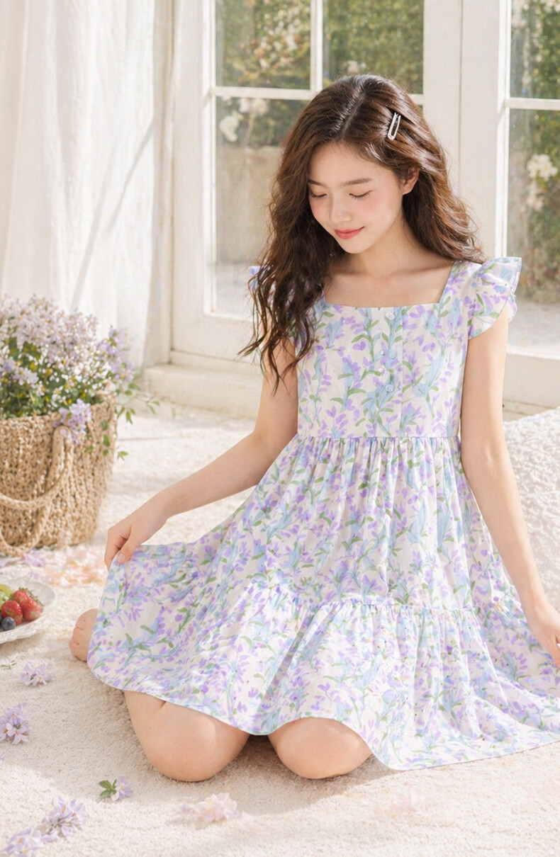 Disney Girls' Summer Cotton Dress New Children's Princess Dress Light Green 160 21A146 1