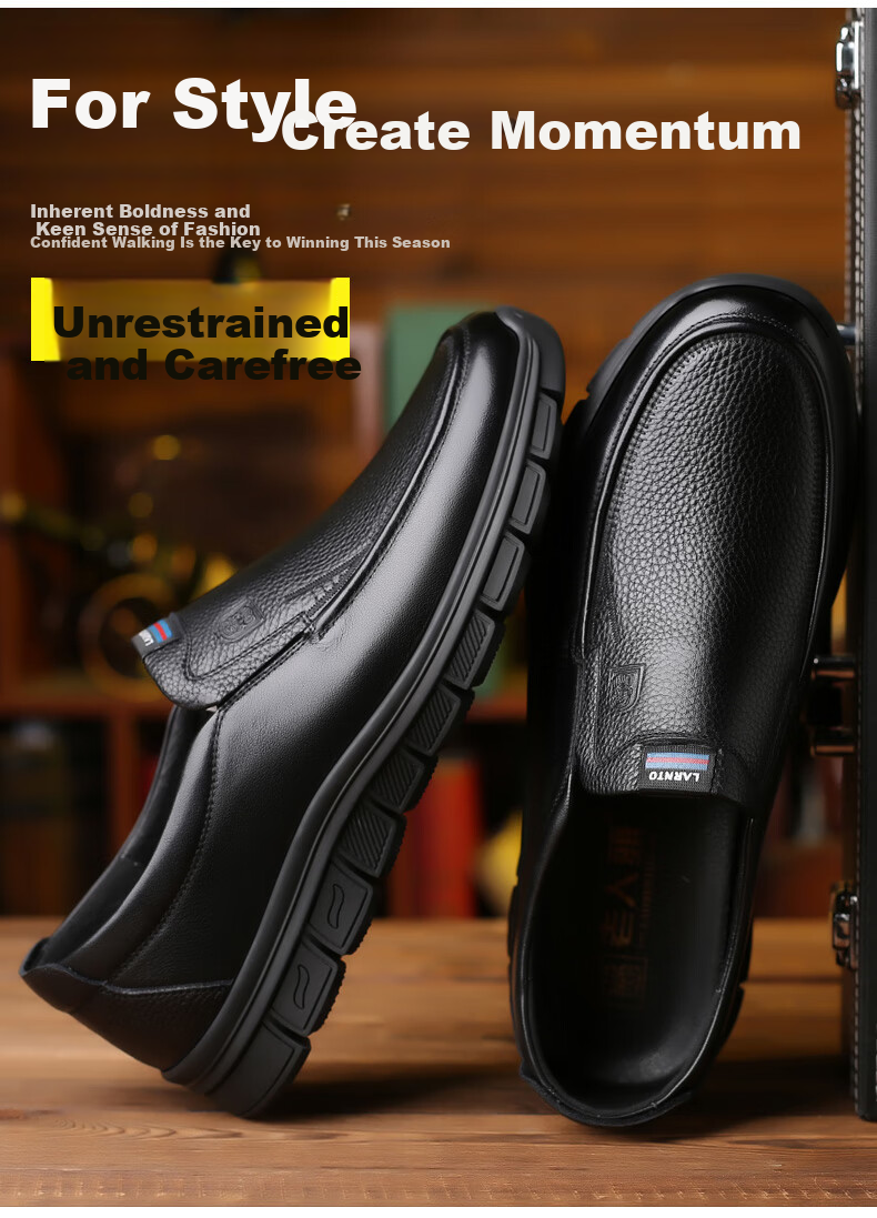 LAORENTOU Men's Autumn Business Formal Soft Leather Soft Sole Middle-aged Casual Dad Shoes A90223 Black Size 40 2