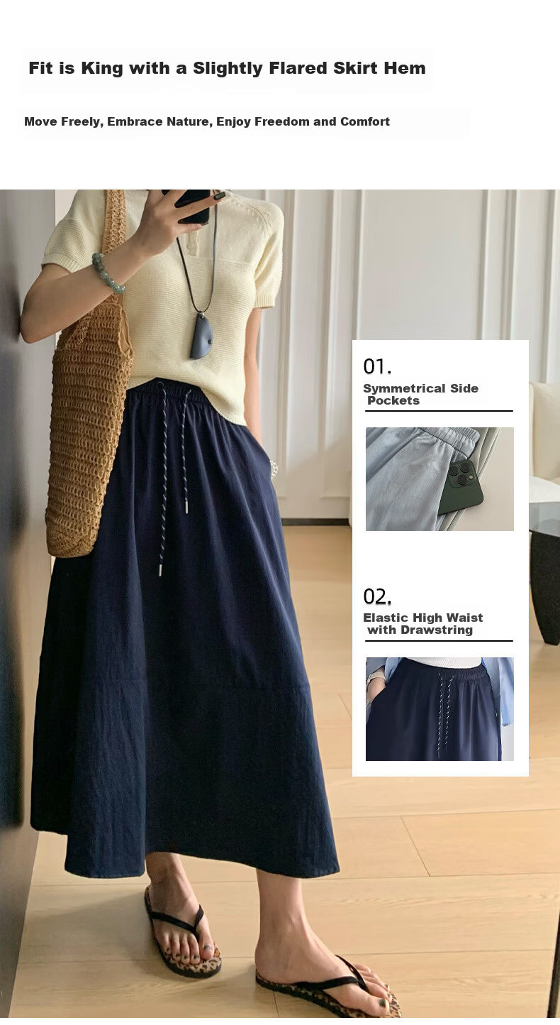 Xueqiman Vintage Simple Workwear High-Waist Slimming Quick-Dry A-Line Mid-Length Skirt for Women 2026 Spring Summer New Arrival 4