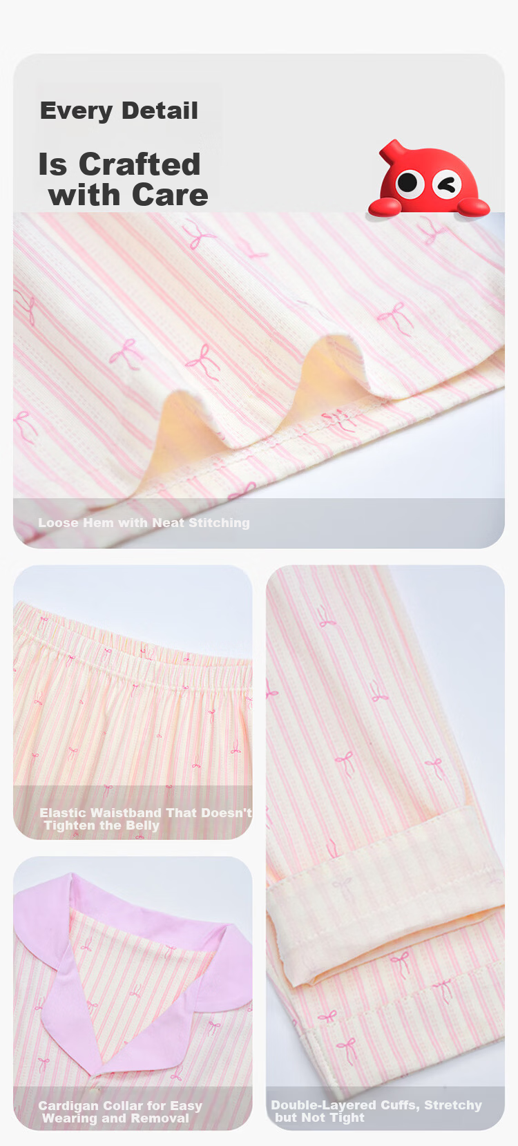 Hodo Kids Spring Autumn Antibacterial Long Sleeve Pajama Set Cute Cartoon Children's Homewear Bowknot Green Plaid 160 9