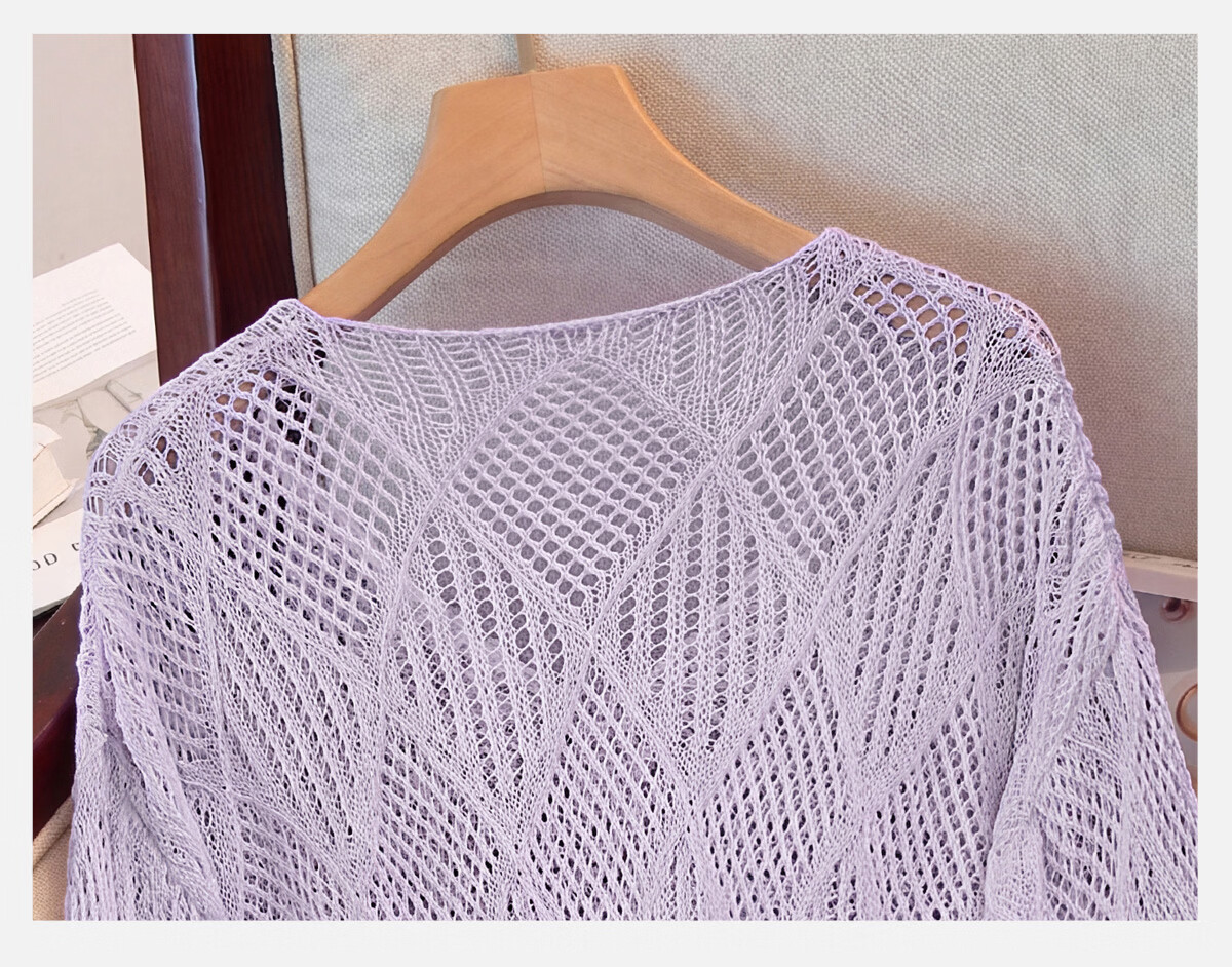 Cypress V-Neck Knit Sweater 2026 Spring New Women's Literary Style Pullover Hollow Out Three-Quarter Sleeve Top 18