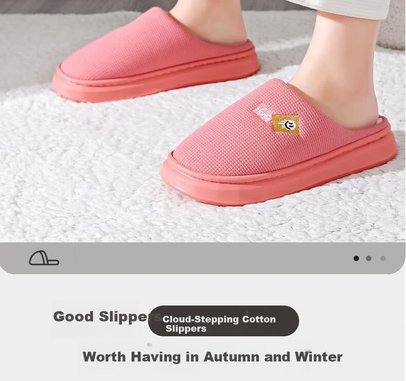 Huamei Jianbu Solid Color Half-Cover Cotton Slippers Unisex Warm Fleece Indoor Outdoor Cotton Slippers HM2506 Red Size 38-39 2