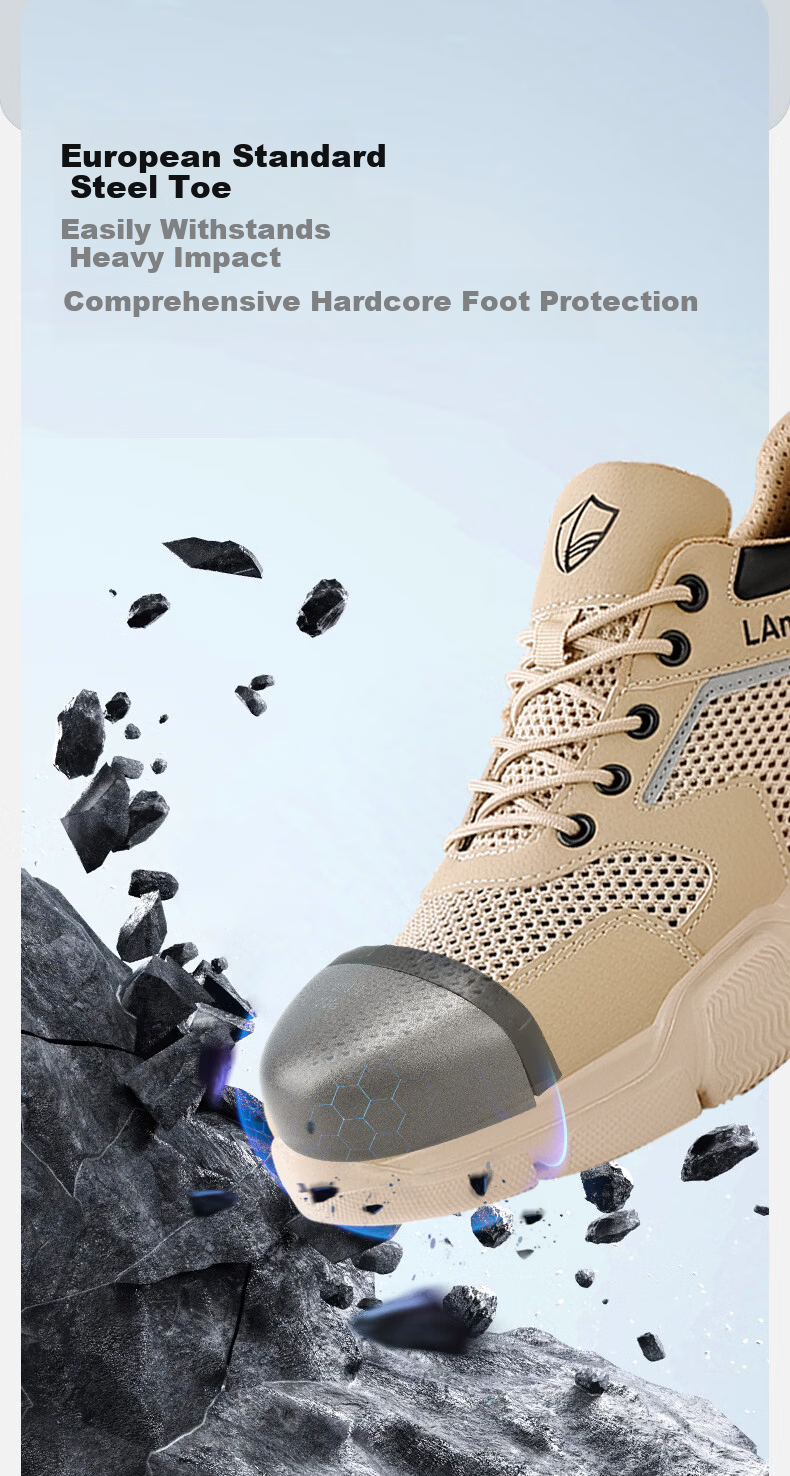 BlueOwl Shield Men's Summer Breathable Lightweight Soft Sole Steel Toe Anti-Smash Anti-Puncture Worksite Safety Shoes DL232FBK Size 38 3
