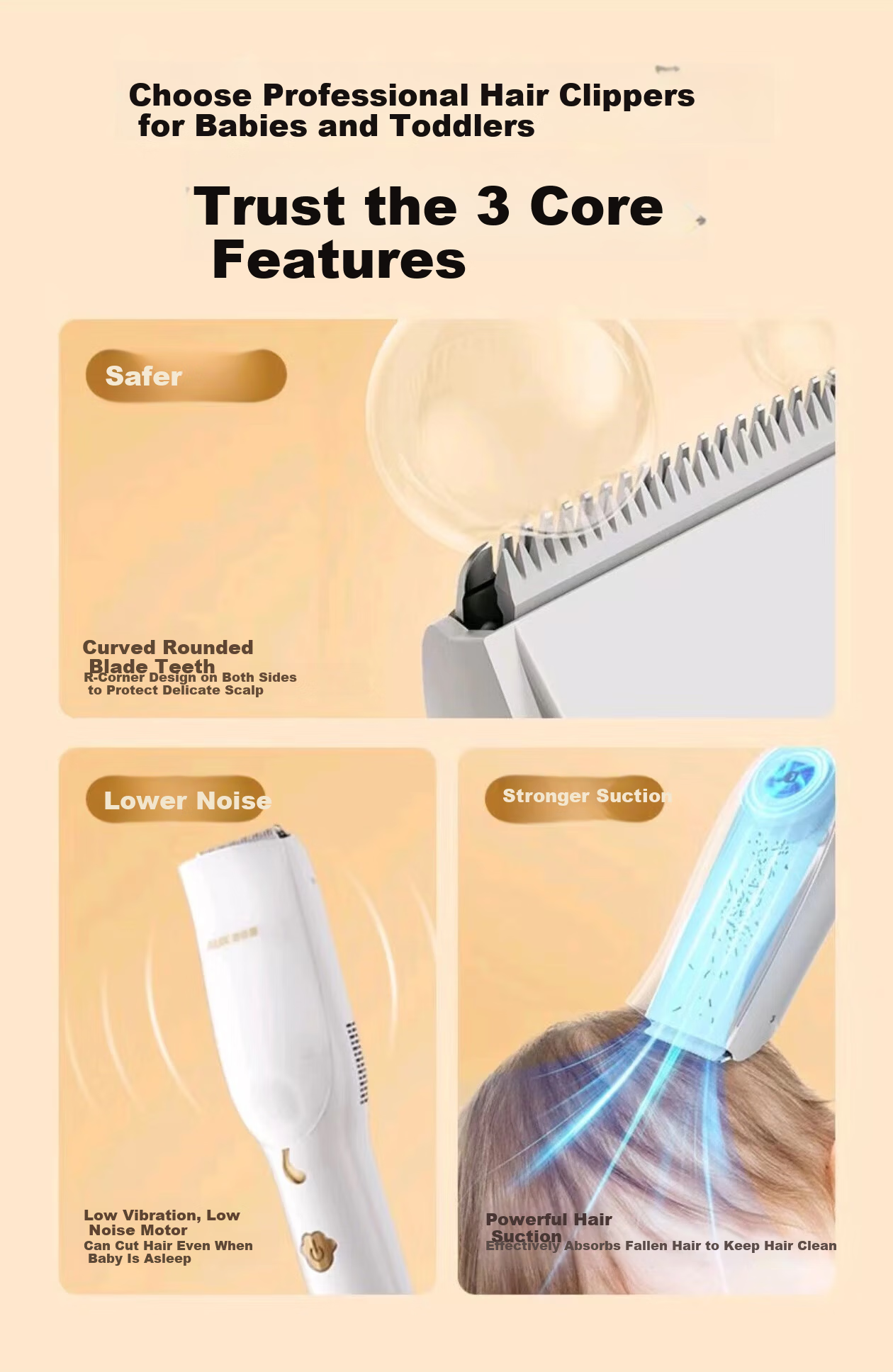 AUX Automatic Baby Hair Clipper Children's Trimmer Newborn Hair Shaver Safe Scalp Electric Hair Cutter Baby Haircut Tool 2