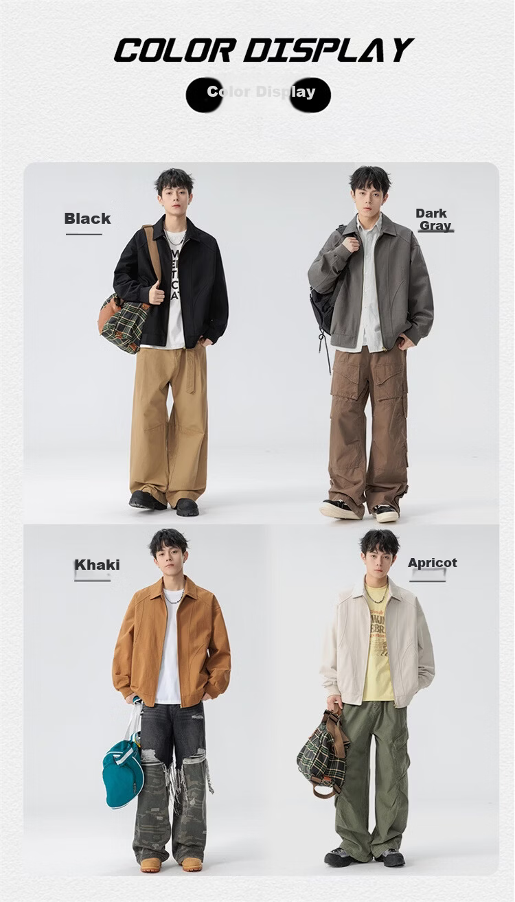 Foss Phil Men's Spring Autumn Casual American Style Loose Workwear Jacket with Turn-down Collar Black M 6768 5