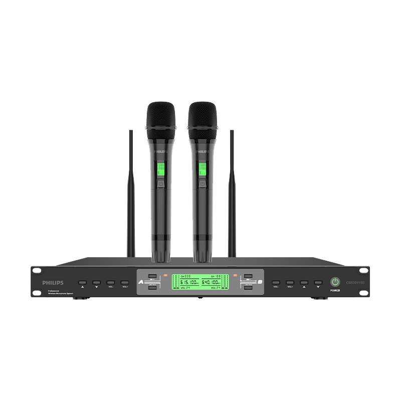 PHILIPS Wireless Microphone System with Two Mics, Anti-Interference, Karaoke Anti-Loudness, Super Heart-Shaped Directional, for Meetings, Dual Microphones, Dynamic Microphones