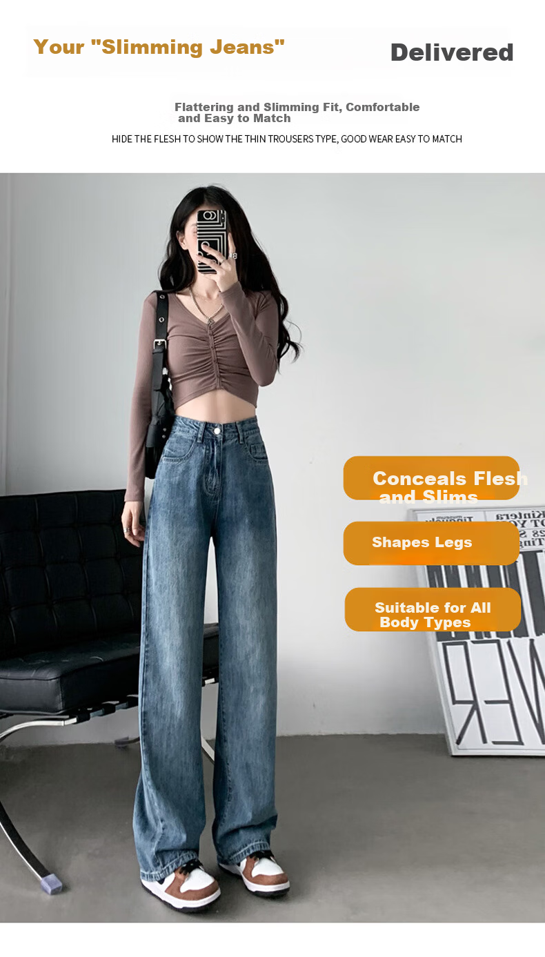 Langsha Narrow Fit Women's Jeans Spring Autumn 2026 New Wide Leg High Waist Loose Draped Slim Straight Floor-Length Pants 5