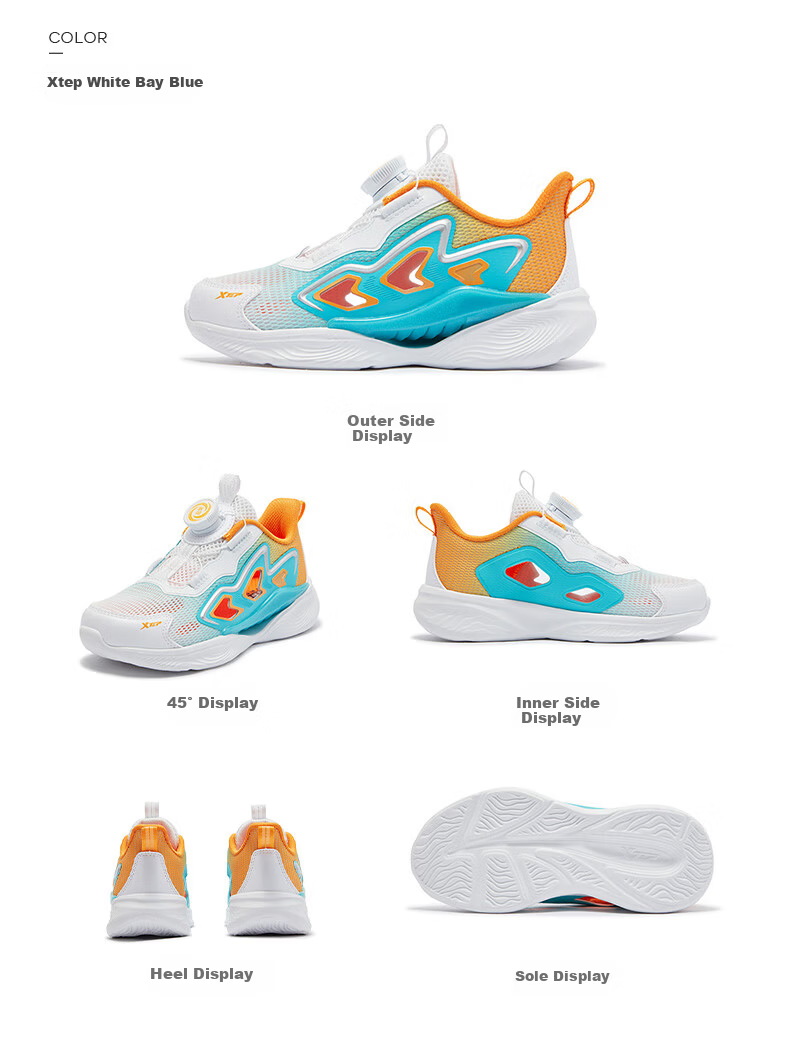 XTEP Kids Shoes Hydrogen Wind 8.0 Boys Toddler Breathable Running Shoes XTEP White/Bay Blue Size 32 6