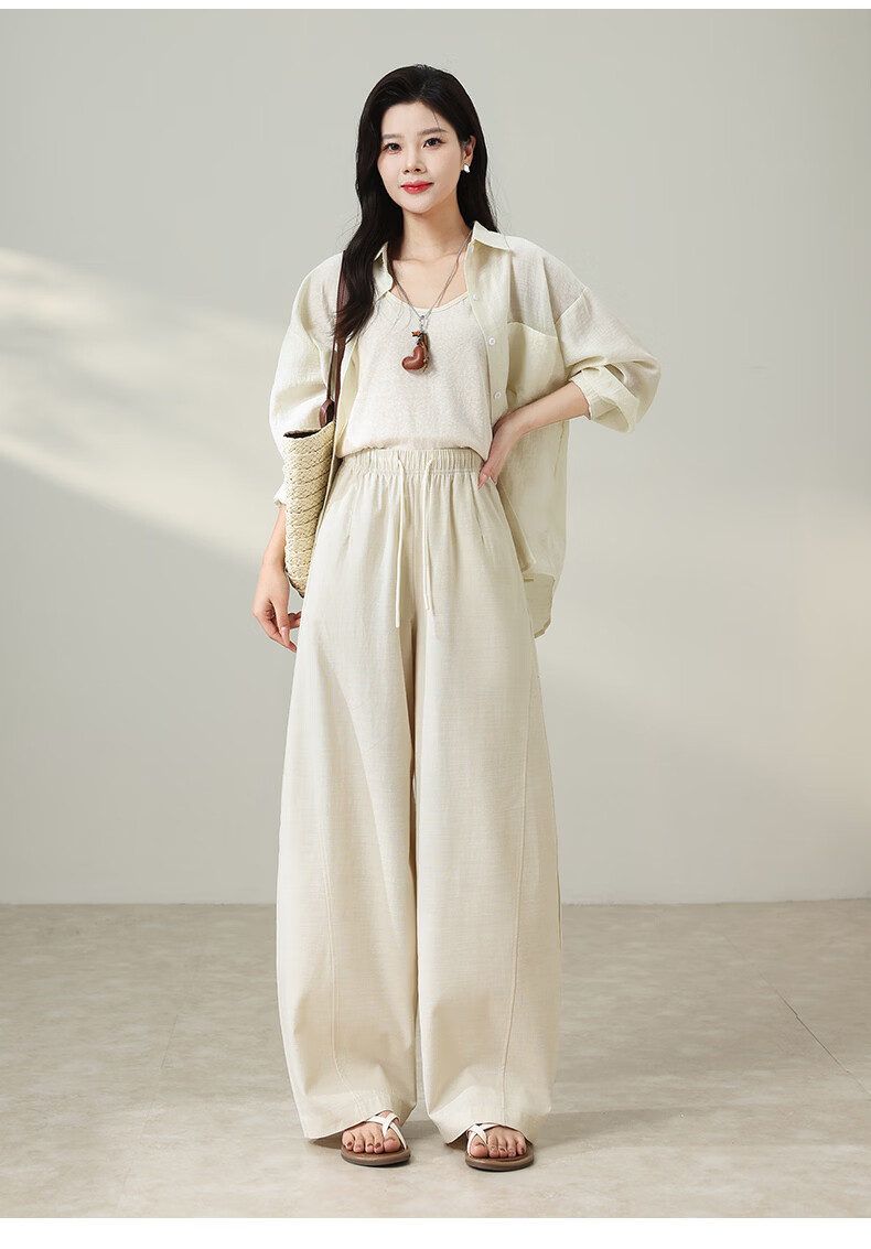 Langsha Women's Summer Wide-Leg Pants Thin High-Waist Slim Casual Loose Tencel Lyocell Straight-Leg Pants 22
