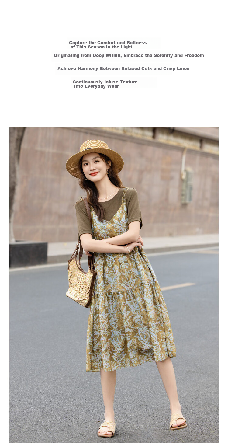 Demana Cute Little Cake Summer Fake Two-Piece Spliced Ribbon Decor Loose Slimming Concealing Dress for Women Premium 4