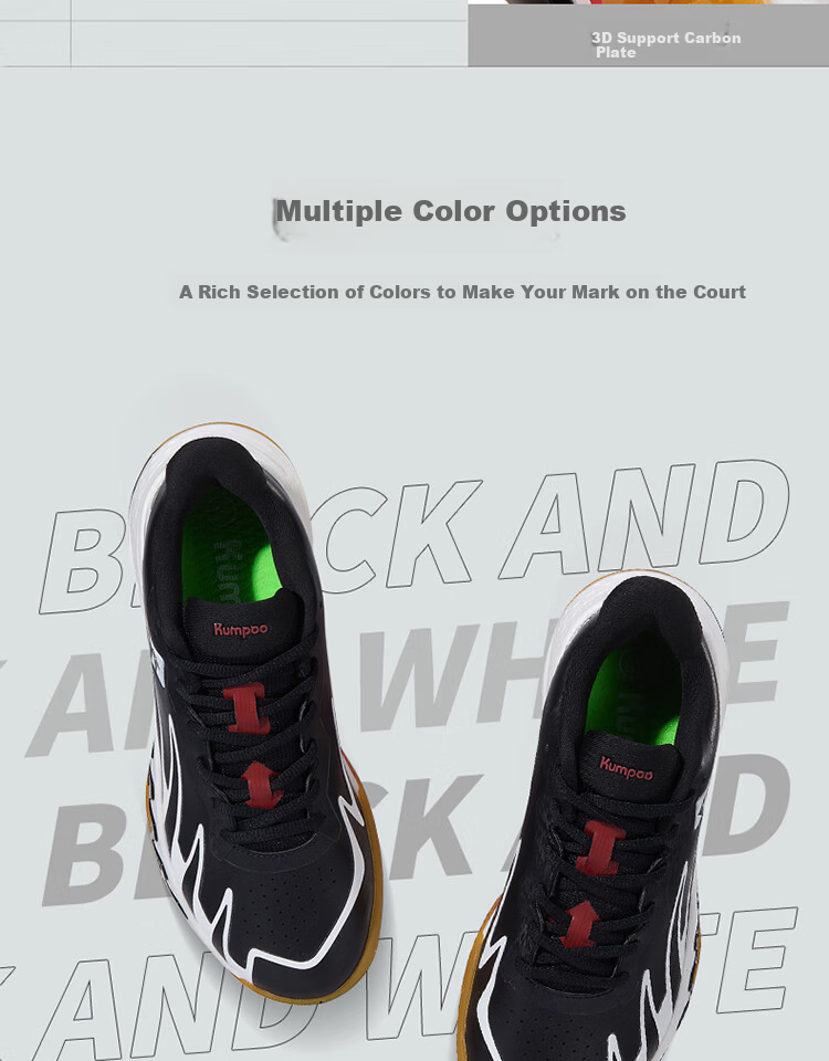 KUMPOO Shura Badminton Shoes ACF Cushioning Rebound Breathable Anti-Torsion Non-Slip Sports Shoes KH-G828 Black/White 38 10