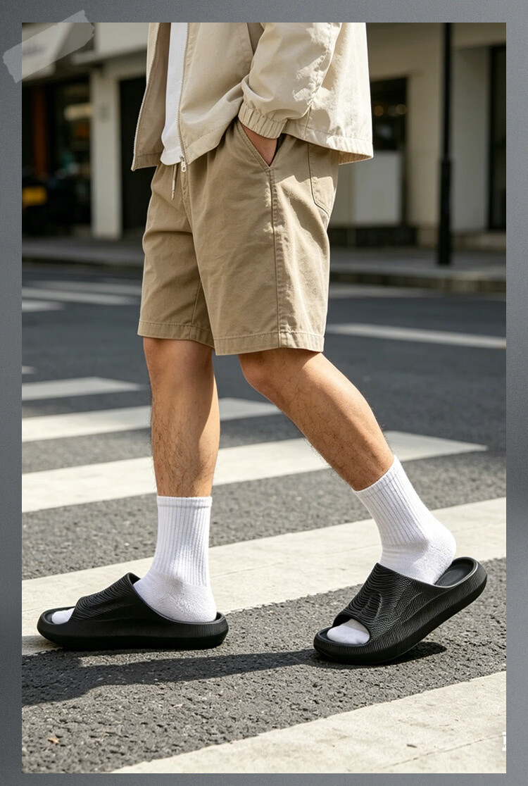 JD Jingzao 3D Thick Sole Soft Elastic Terraced Sports Outdoor Home Slippers Men's Summer Night Black Size 40-41 9