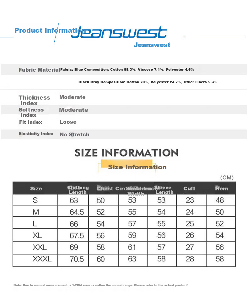 Jeanswest Men's Jacket, 2026 Autumn Season, Skin-Friendly Breathable Embroidered Fashion Versatile Men's Denim Jacket, Black And Gray, 3XL 5