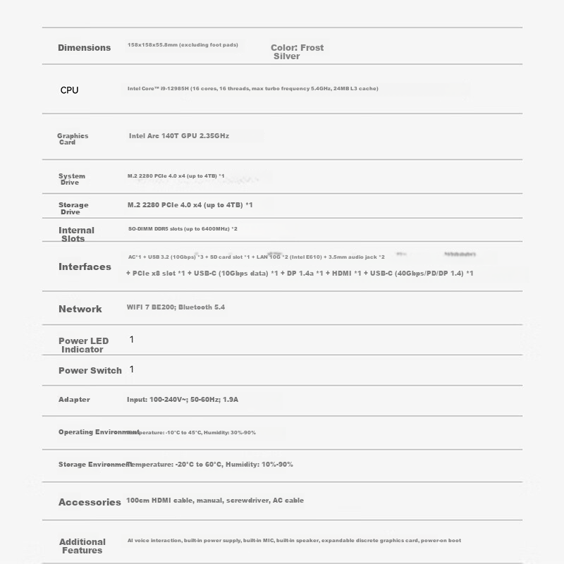 Lingke National Subsidy 15% GTi15Ultra Core Ultra9 285H AI PC Gaming Office Design Mini Desktop Local Deployment Deepseek 32GB/1TB 23